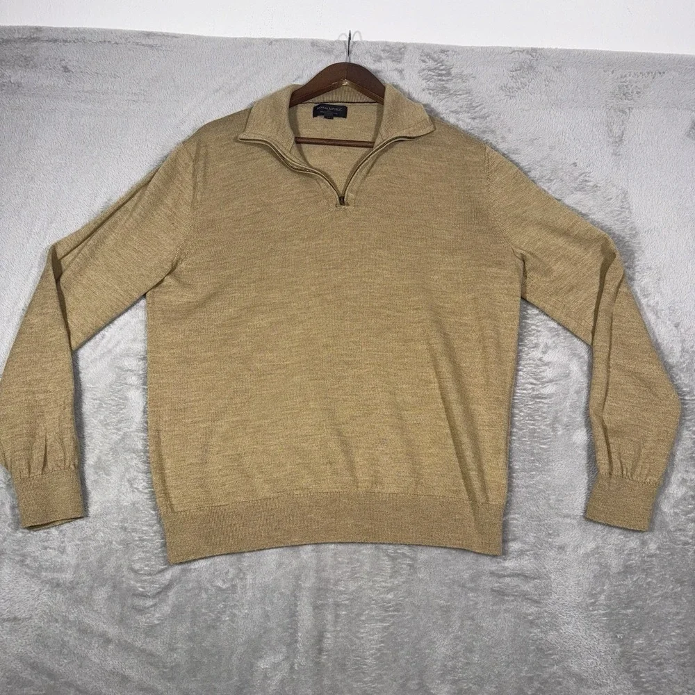 Banana Republic 1/4 Zip Sweater Men's Large Brown Long Sleeve 100% Merino‎ Wool